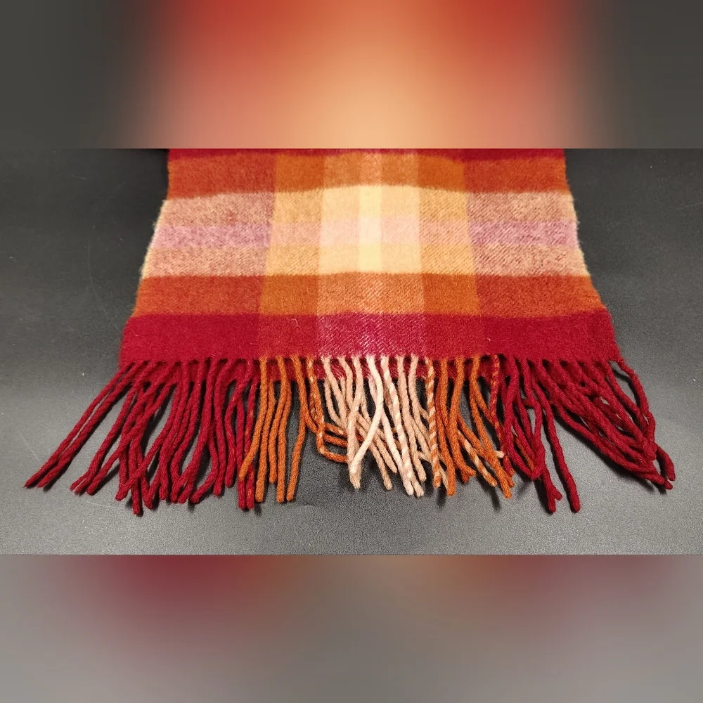Checked Fringe Scarf in Red and Orange Men's Womens Unisex - Picture 3 of 10